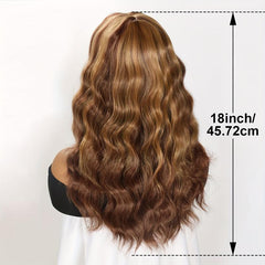 72 Cm Women's Curly Wig Water Wavy Wig With Bangs Mid Length Brown Wig