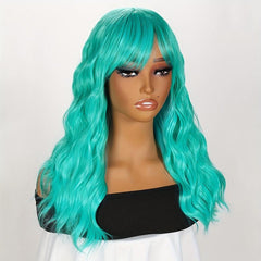 72 Cm Women's Curly Wig Water Wavy Wig With Bangs Mid Length Brown Wig