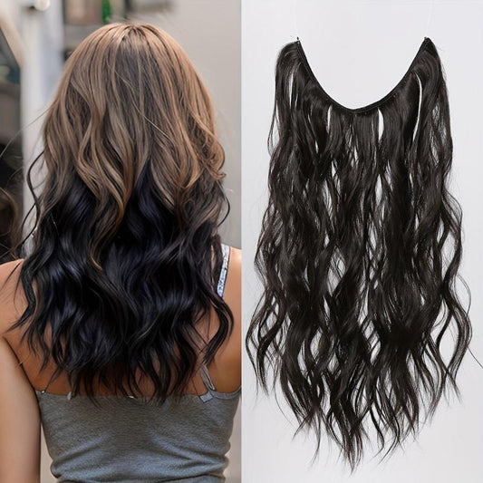 Orange Brown Water Wave Hair Piece Wig, Invisible Wire Secret Hairpieces