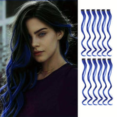 12 Pcs Clip On Hair Extensions Y2K Colored Streaks