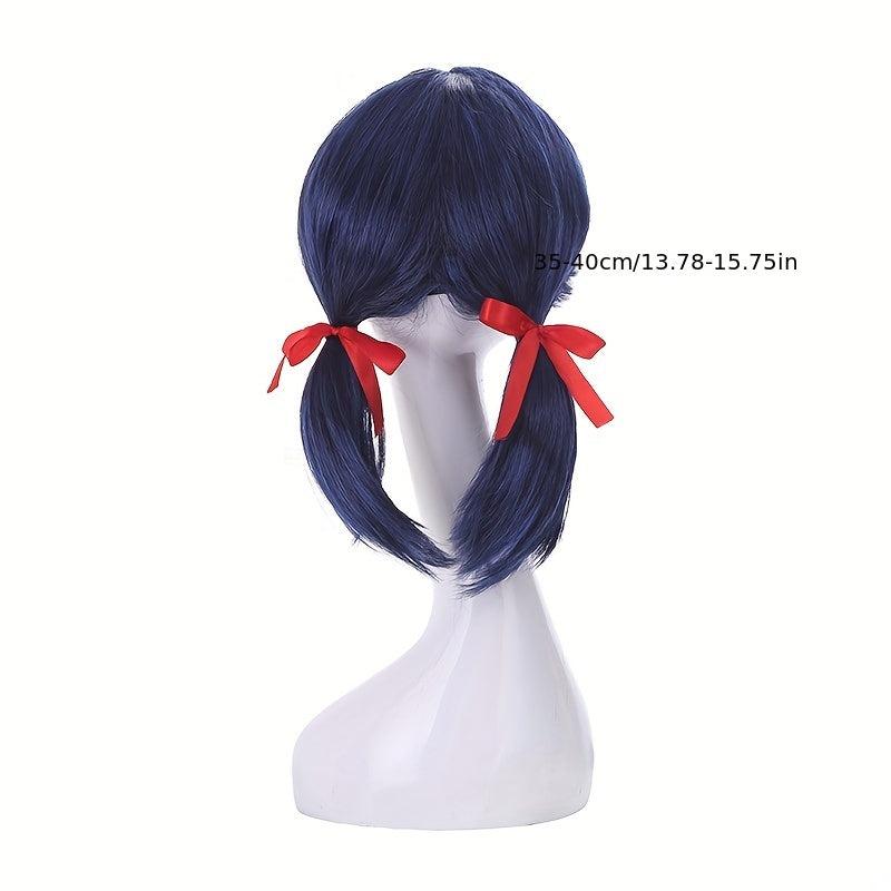 Short Straight Wig With Bangs 2 Ponytail Synthetic Wig