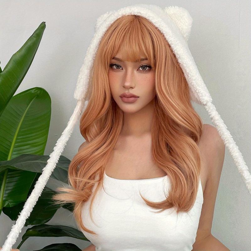Wine Red 60 96 Cm Long Curly Wavy Hair Wigs With Bangs