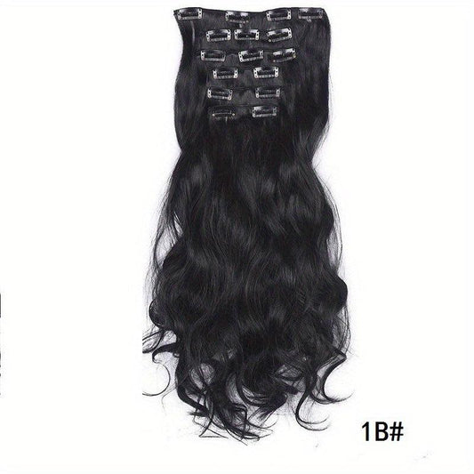 6pcs Wavy Curly Hair Extensions 16 Clip Synthetic Fiber Women