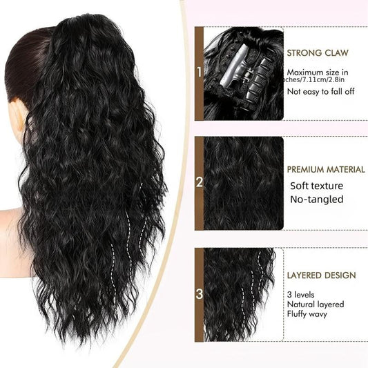 Long Curly Wavy Ponytail Extensions Synthetic Clip In Hair Extensions