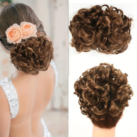 Messy Curly Hair Bun with Comb Clips Chignon Hairpiece Updo Cover Hair