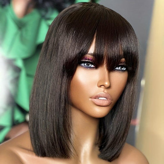 Short Bob Wig Brazilian Straight Human Hair 180 Density