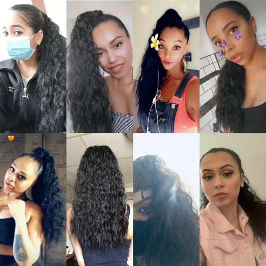 Long Water Wave Ponytail Extension For Women 60-96 Cm Dark