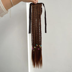 Braids Ponytail With Ribbon Tie Wrapped Around Long Ponytail Extensions