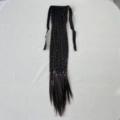 Braids Ponytail With Ribbon Tie Wrapped Around Long Ponytail Extensions