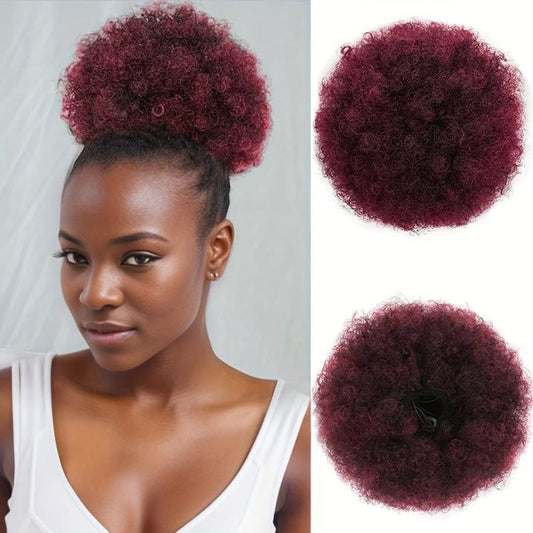 Kinky Curly Afro Puff Ponytail Bun Hair Piece - Burgundy