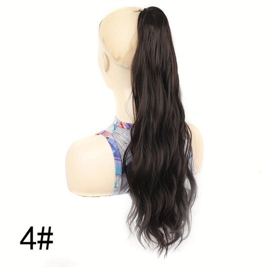 Brown Water Wave Synthetic Hair Claw Ponytail Clip On Hair Extension Wig