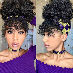 Afro Puff Ponytail Kinky Curly Hair Clip In Bangs