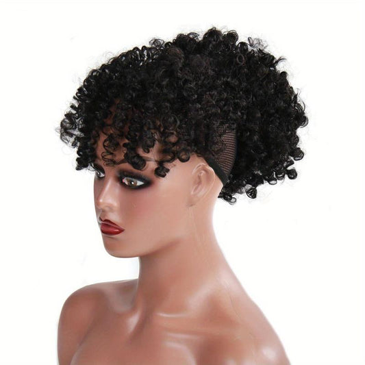Afro Puff Ponytail Kinky Curly Hair Clip In Bangs