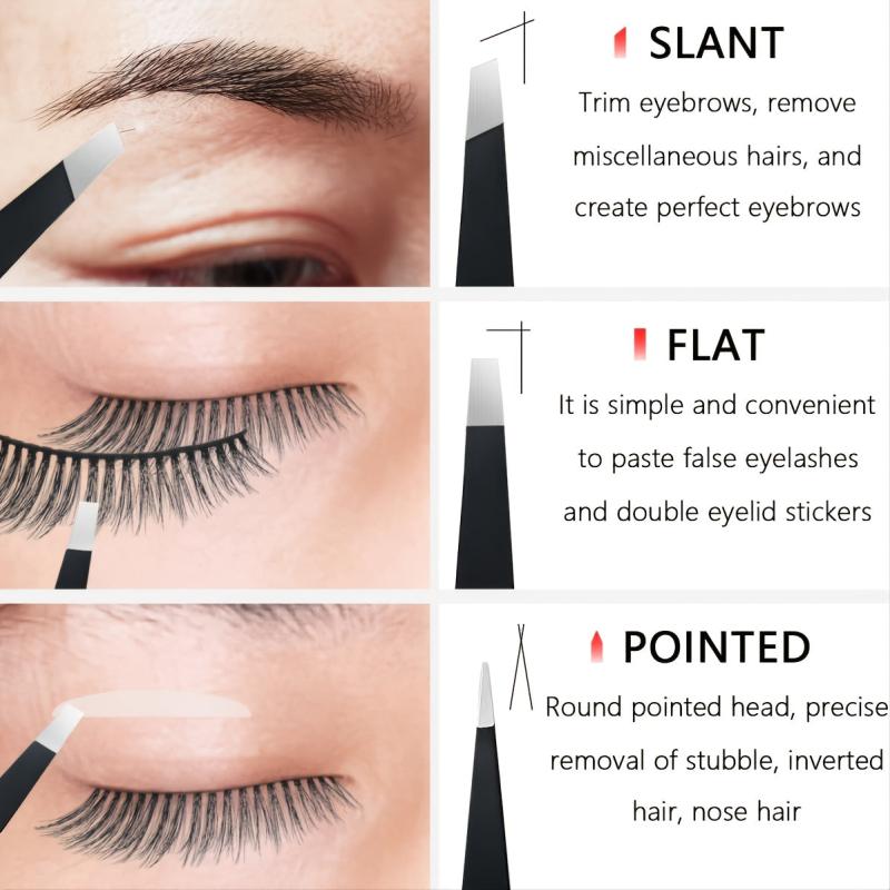 3pcs Stainless Steel Eyebrow Tweezers Set for Hair Removal