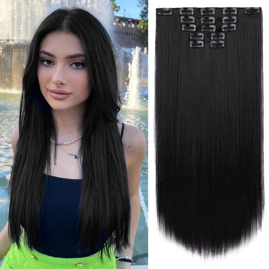 5pcs 50 Clip In Hair Extensions For Women Long Straight Synthetic Fiber Hair