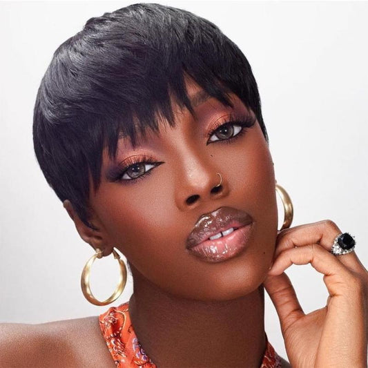 Short Pixie Human Hair Wigs Finger Wave Wig 100 Human Hair