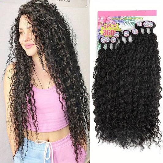 9 PCS Afro Curls Hair Bundles Set Soft Water Wave Hair Weft Weaving