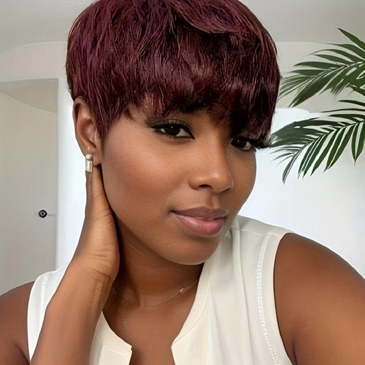 Short Straight Pixie Cut Wig With Bangs 180 Density