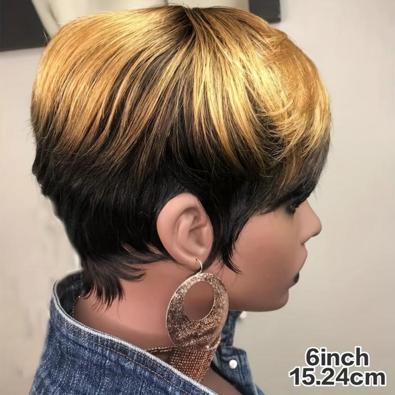 Short Straight Pixie Cut Wig With Bangs 180 Density