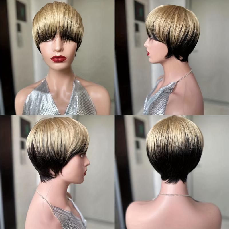 Short Straight Pixie Cut Wig With Bangs 180 Density