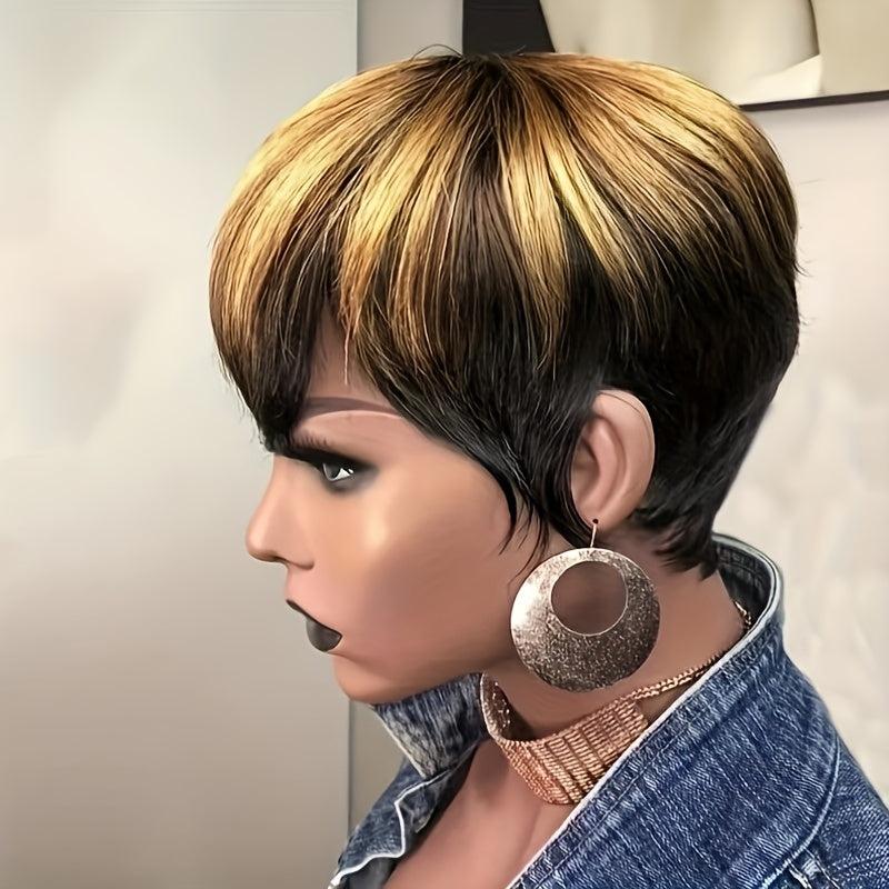 Short Straight Pixie Cut Wig With Bangs 180 Density