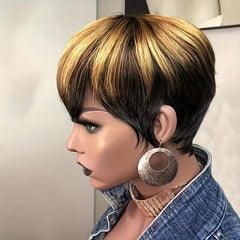 Short Straight Pixie Cut Wig With Bangs 180 Density