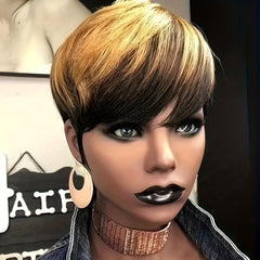Short Straight Pixie Cut Wig With Bangs 180 Density