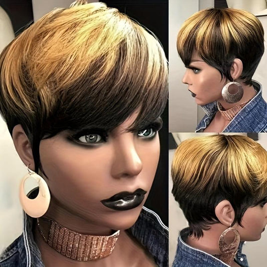 Short Straight Pixie Cut Wig With Bangs 180 Density