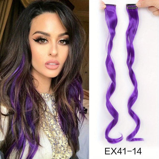 Wavy Clip On Hair Extension Rainbow Highlighted Curly One Clip