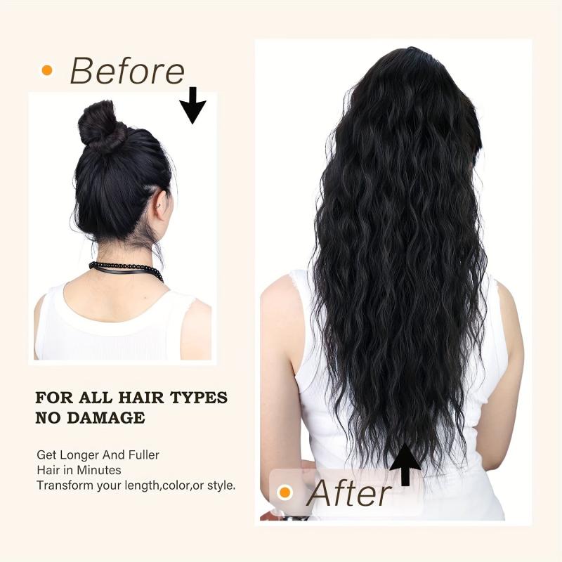 Synthetic Drawstring Ponytail Extension Long Curly Wavy Clip In 613 27
