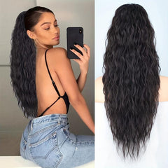 Synthetic Drawstring Ponytail Extension Long Curly Wavy Clip In 613 27