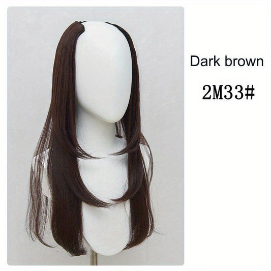 Invisible U Shaped Synthetic Hair Extensions 4 Clips Long Straight Hair Pieces
