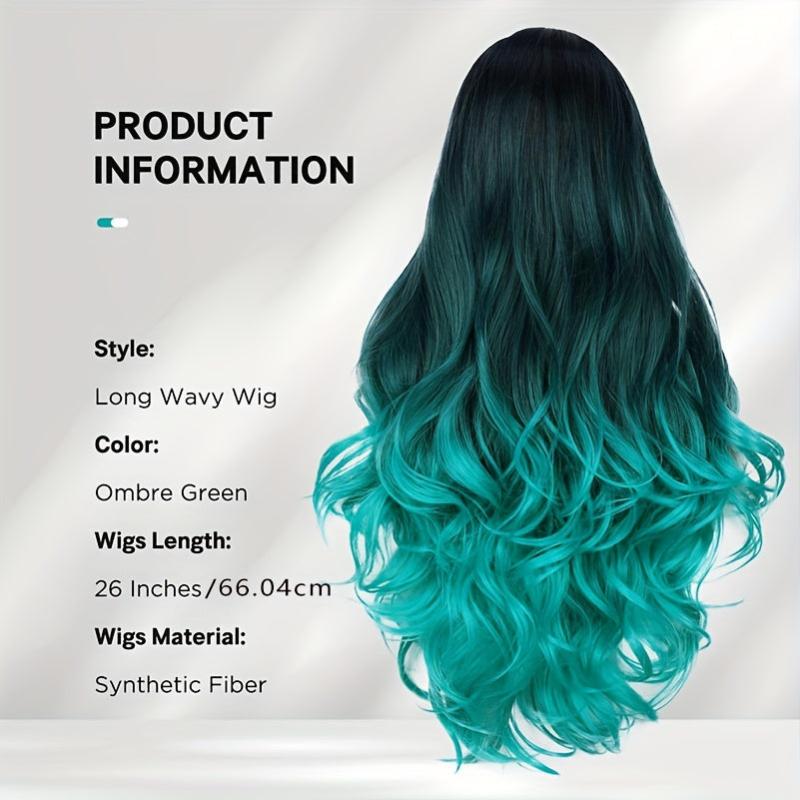 Long Wavy Wig Ombre Bluish Green Wigs Long Curly Ombre Hair Wigs