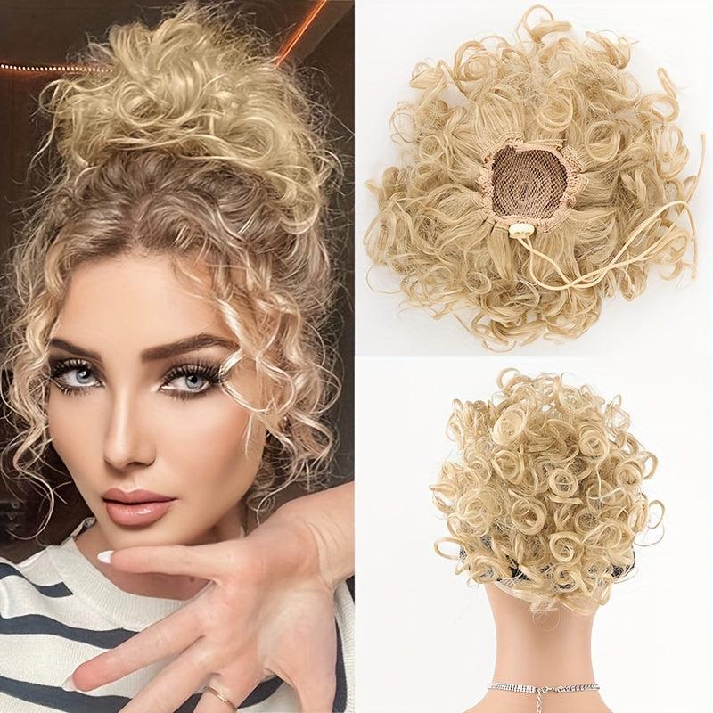 Blonde Afro Puff Hair Bun Chignon Short Drawstring Ponytail