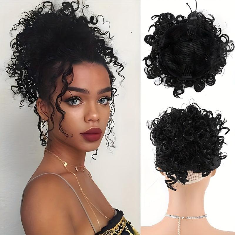 Blonde Afro Puff Hair Bun Chignon Short Drawstring Ponytail