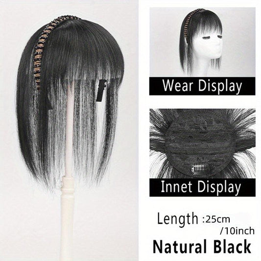 Straight Hairpiece w/ Bangs & Rhinestone Headband Daily Wear