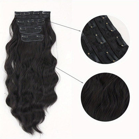 4pcs Long Curly Wavy Hair Extensions 50.8cm Synthetic Fiber Hair Pieces