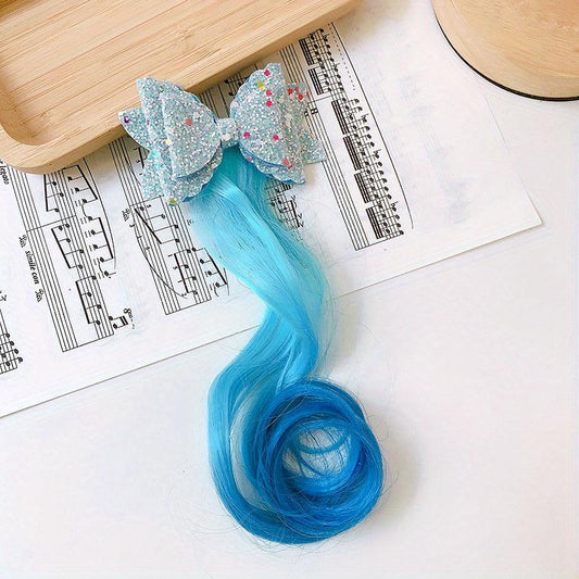 Colorful Wavy Wig Hair Clips Bows for Girls Hair Braided Extension