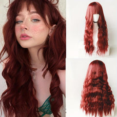 Long Curly Synthetic Wig With Bangs Heat Resistant