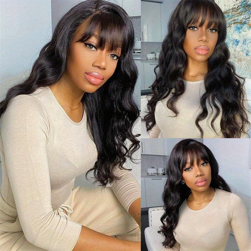 Long Curly Synthetic Wig With Bangs Heat Resistant