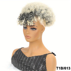 Short Kinky Curly Chignon with Bangs for Women