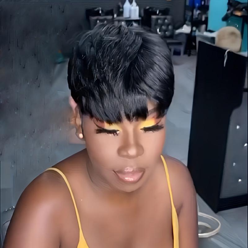 Short Afro Straight Pixie Cut Synthetic Wig for Daily Party
