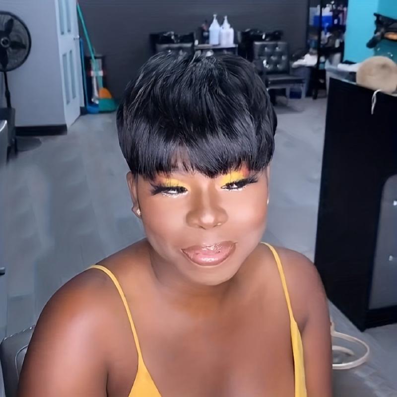 Short Afro Straight Pixie Cut Synthetic Wig for Daily Party