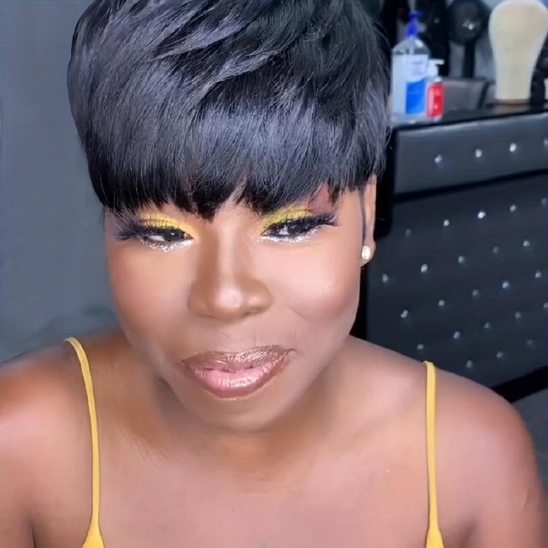 Short Afro Straight Pixie Cut Synthetic Wig for Daily Party