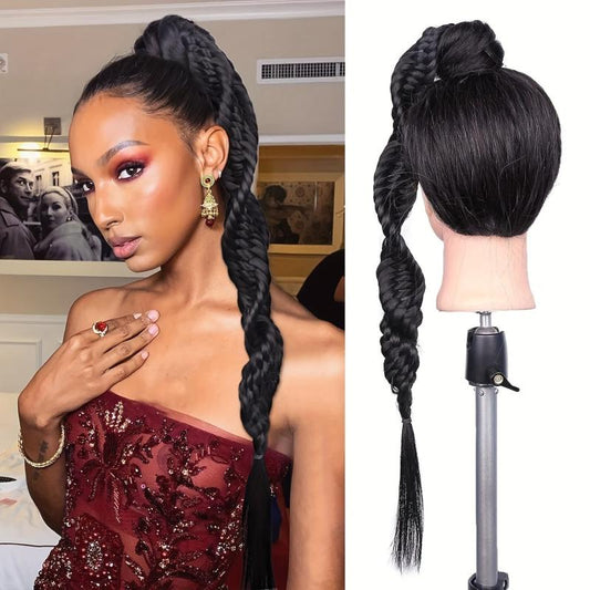 Long Braided Ponytail with Elastic Hair Rope for Daily Use and Parties