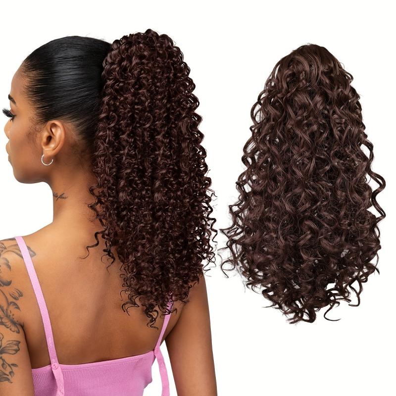 Medium Long Curly Drawstring Ponytail Synthetic Clip In Hair Extensions