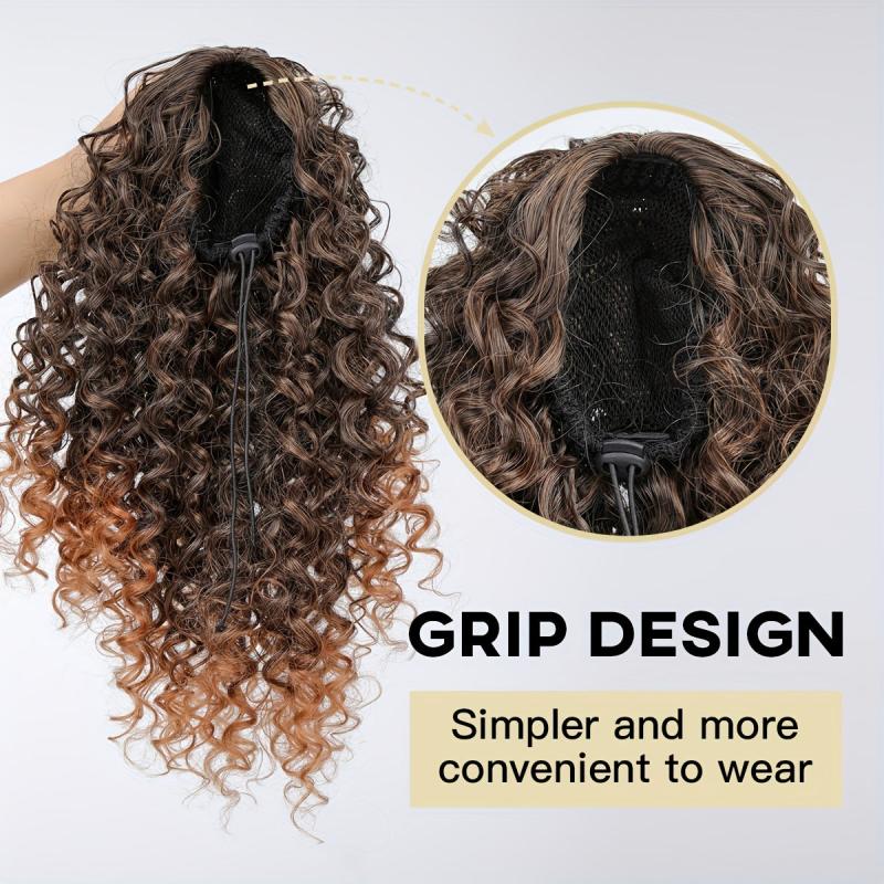 Medium Long Curly Drawstring Ponytail Synthetic Clip In Hair Extensions