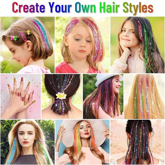 12 Colors Hair Tinsel Kit with Tools - Glitter Tinsel Extensions