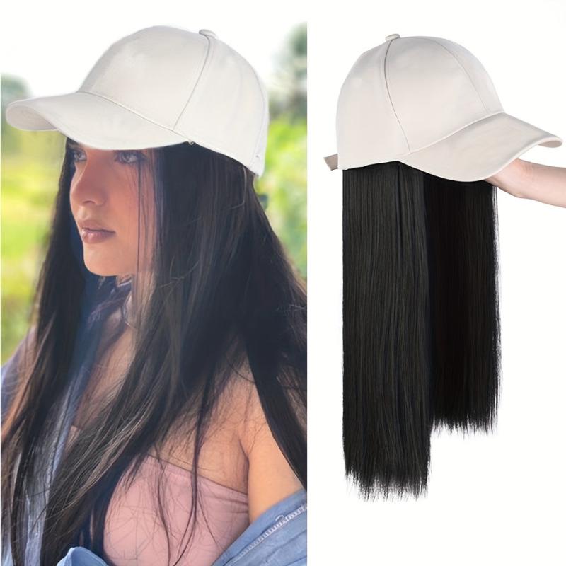 Baseball Cap Adjustable Hat Wigs 66 Cm Straight Synthetic Hair Extension Women