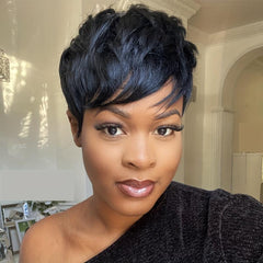 Short Human Hair Wigs Pixie Cut Wigs With Bangs